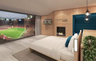 Une future chambre d'hôtel avec vue sur l'Allianz Arena du Bayern Munich