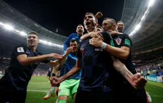 La célébration de Mandzukic buteur lors de Croatie-Angleterre au Mondial 2018 (Panoramic)
