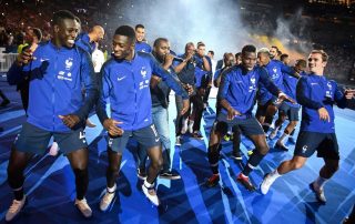 Mendy, Dembélé, Pogba et Griezmann lors des célébrations de la Coupe du monde au Stade de France le 9 septembre 2018 (Panoramic)