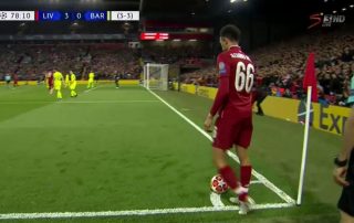 Corner Alexander-Arnold lors de Liverpool-Barça - mai 2019